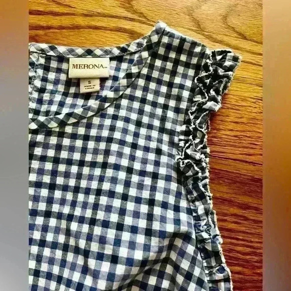 MERONA - Size Small. Navy & Royal Blue gingham sleeveless blouse - Picture 4 of 8